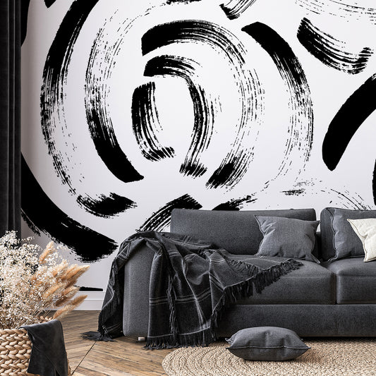 Alpha - Black and White Abstract Brushstroke Wallpaper Mural