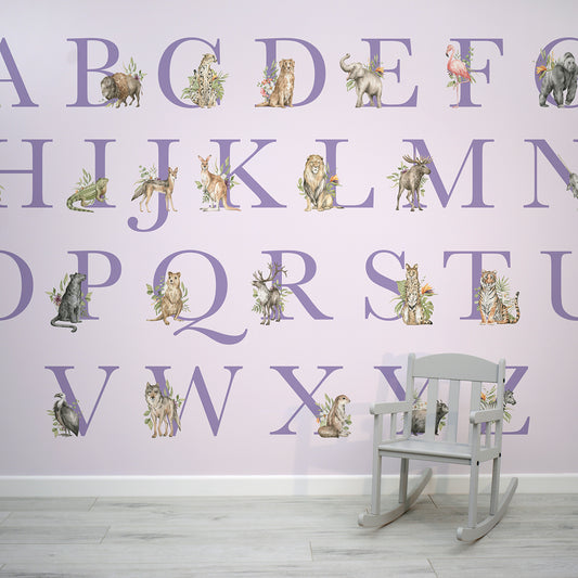 Animal Alphabet With Chair in Front Of Wallpaper