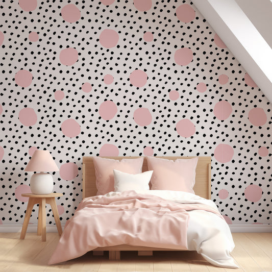 Ella Wallpaper In Girl's Bedroom With Peach Pink Bed