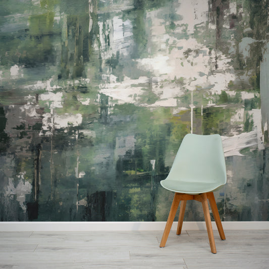 Emerald Forest Oasis Wallpaper in room with green lime chair