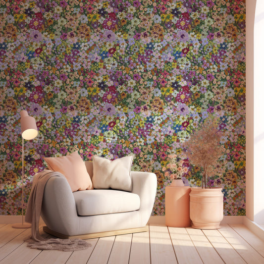 Eurydice In Room With Grey Chair With Pastel Cushion, Lights And Vases With Flowers