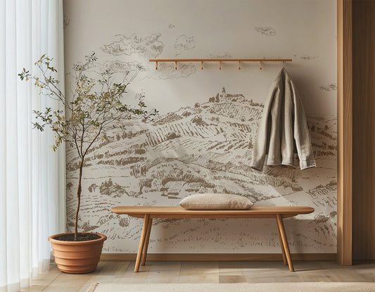 Nórië Wallpaper in a Hallway with a Tree and Coat Hooks
