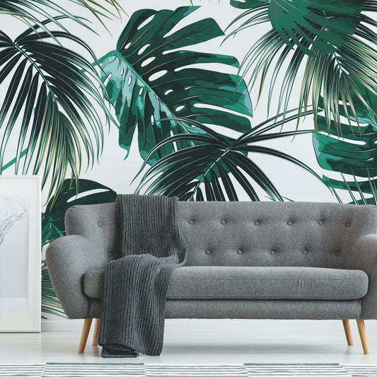 Copacabana Wallpaper Mural with a settee in front of it and a throw draped over | WallpaperMural.com