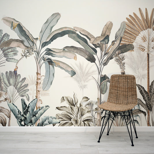 Dominica vintage green and gold jungle wallpaper mural from wallpapermural.com