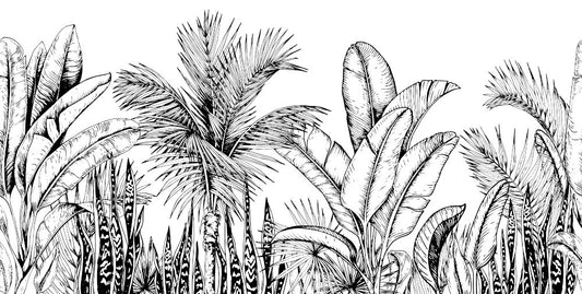 Evre Black and White palm tree wallpaper mural | WallpaperMural.com
