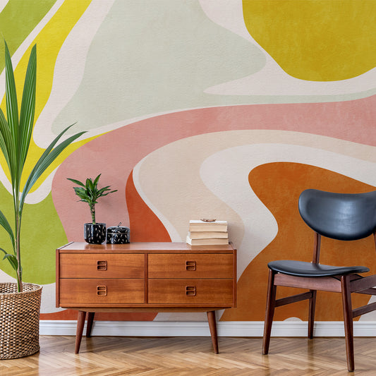 Magnus bright abstract swirl wallpaper mural in living room interior scene from wallpapermural.com