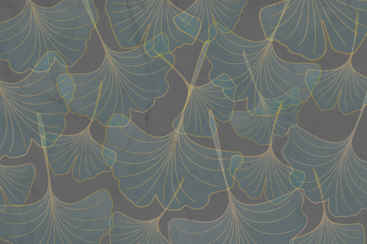 Icho Grey and Gold Gingko Leaves Wallpaper Mural Full Artwork