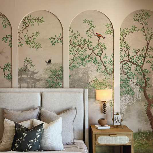 Derous in White Arches Chinoiserie Wallpaper Mural 