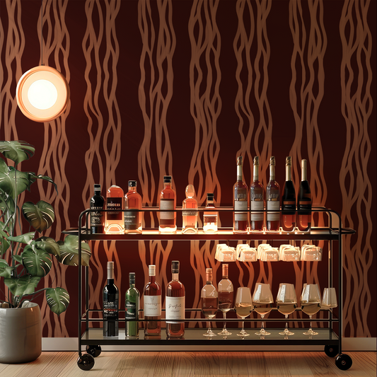 Adele striped wallpaper with a spirit cart and plant