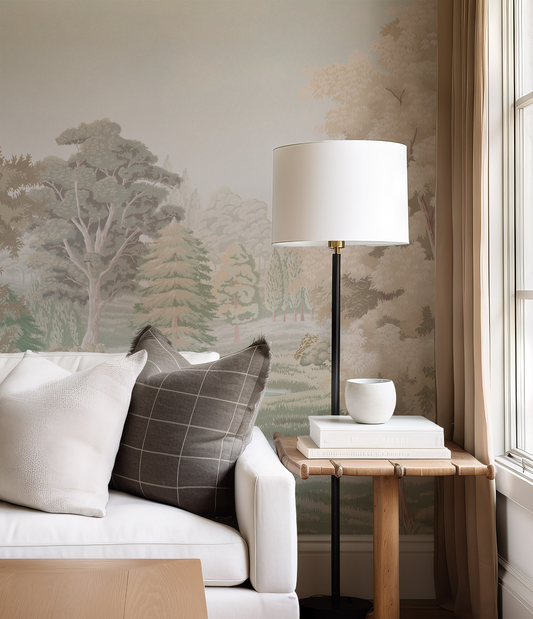 Adeline - Calm Woodland Landscape in Soft Vintage Tones Wallpaper Mural