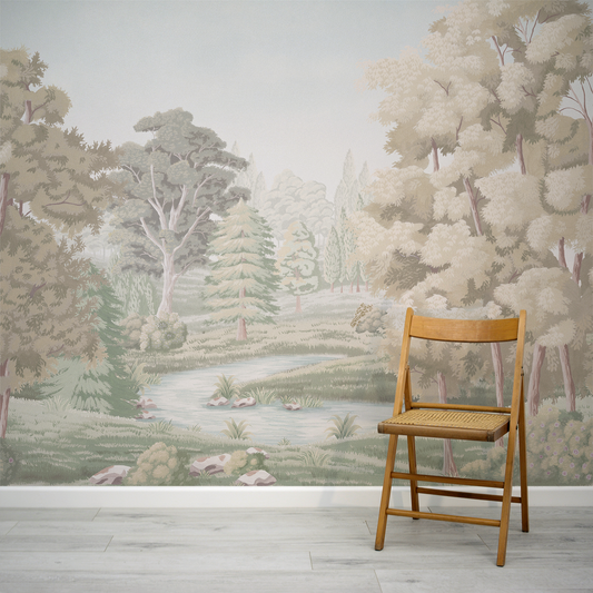 Adeline - Calm Woodland Landscape in Soft Vintage Tones Wallpaper Mural