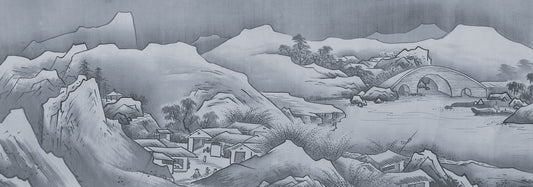 Japon Ancien - Papier Peint Mural Japonais Gris Soie à l'Encre du 17ème Siècle