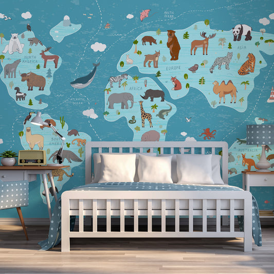 Animal Kingdom Atlas Blue In Bedroom With Baby Blue Polka Dots