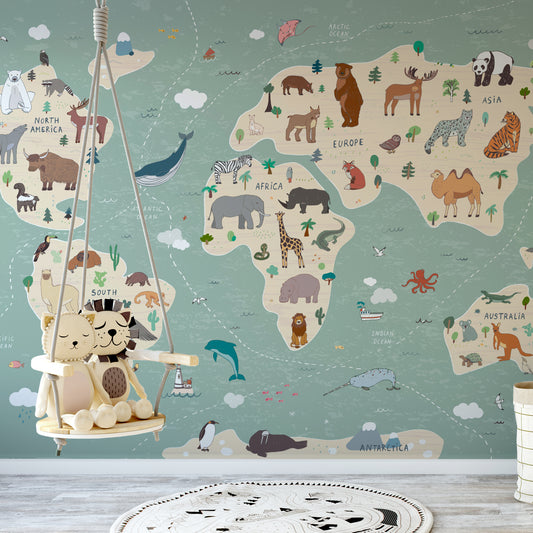 Animal Kingdom Atlas Opal Green In Kid's Playroom With Hanging Chair And Plush Toys