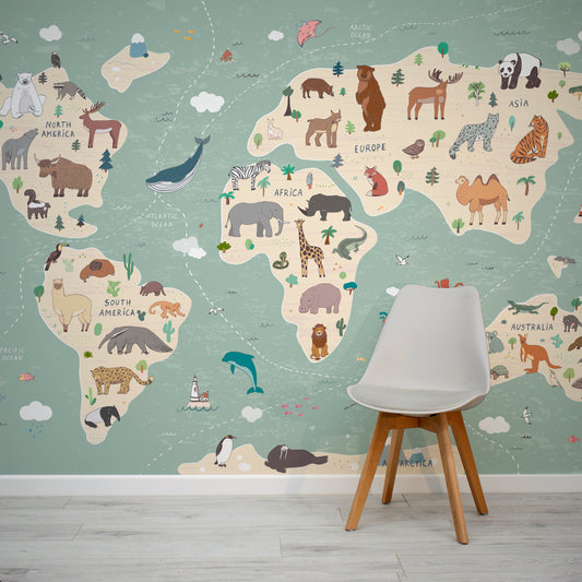 Papier Peint Carte du Monde animaux