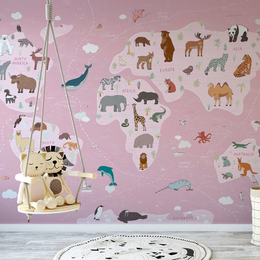 Animal Kingdom Atlas Pink In Kid's Playroom With Hanging Chair And Plush Toys