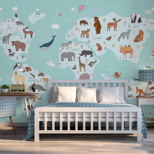 Animal Kingdom Atlas Teal In Bedroom With Baby Blue Polka Dots