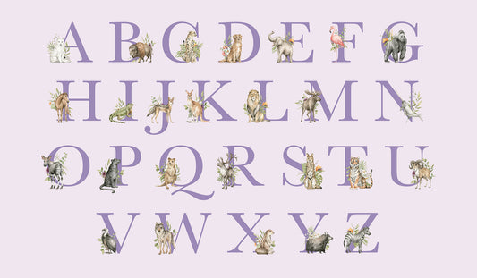 Animal_Alphabet_Lilac_Wallpaper_Mural_Artwork