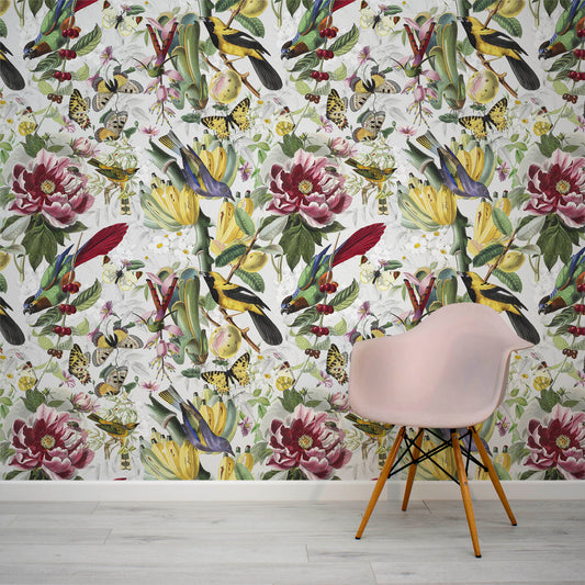 Arcano Viridarium Wallpaper In Room With Pink Chair