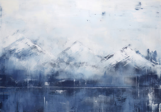 Arctic Serenity Grungy Textured Blue Snowy Mountains Wallpaper Mural Full Artwork