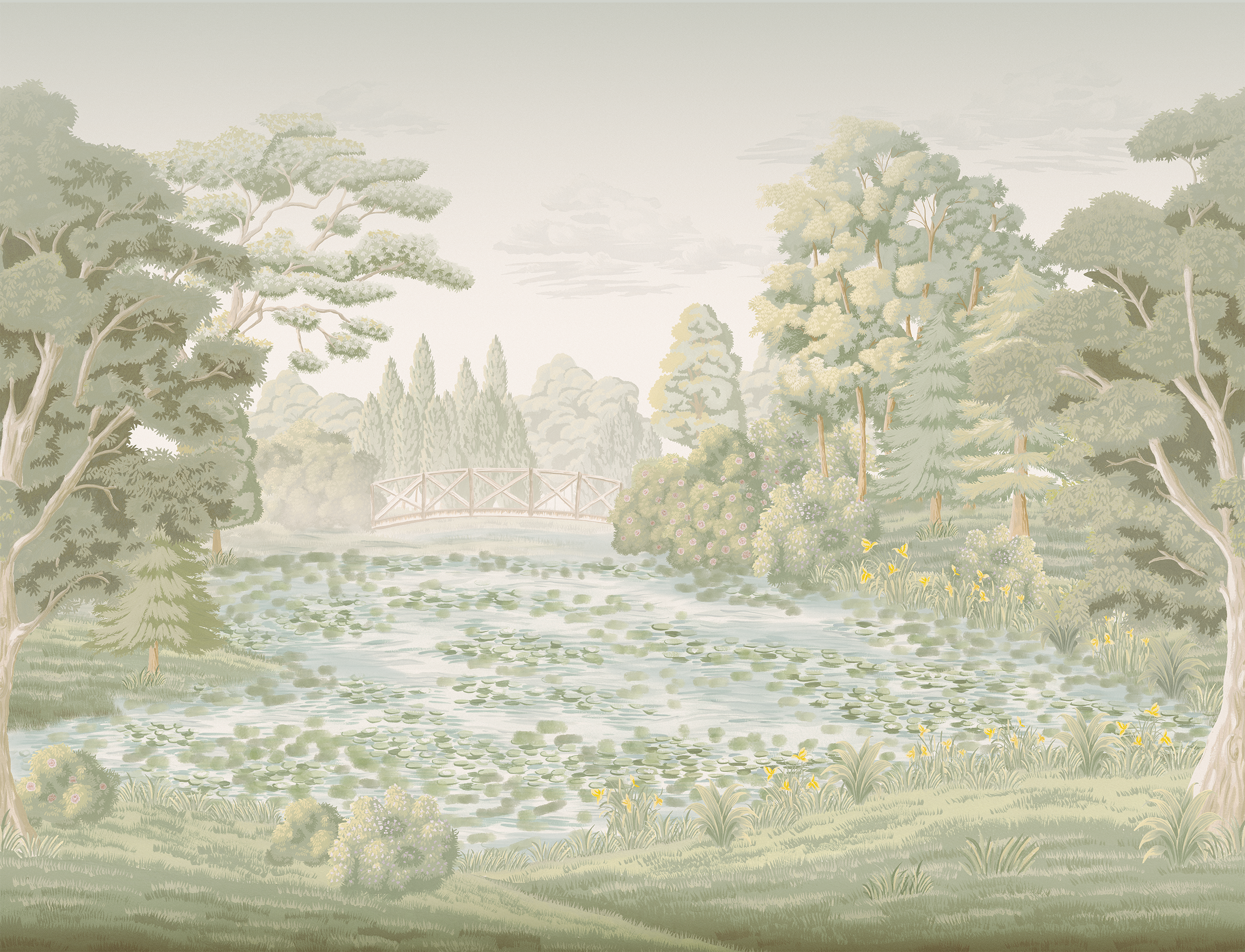 Landscape with trees and a body of water in the background