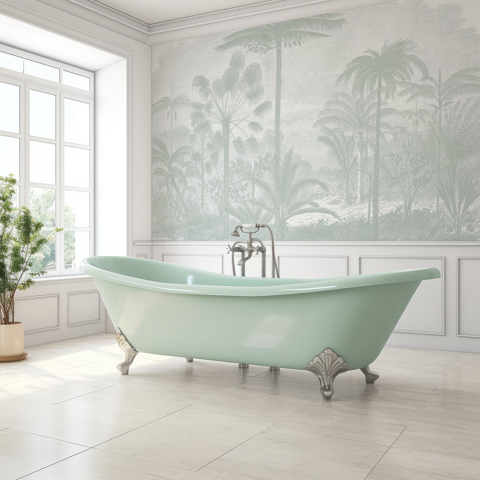 Wall Mural - Green Vintage Tropical Etching - Removable Wallpaper (Peel & Stick) - Made to Measure