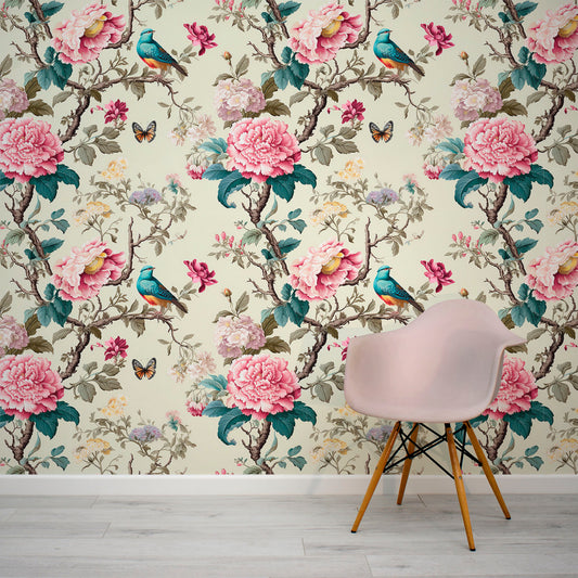 Avianesque Wallpaper In Room With Pink Chair