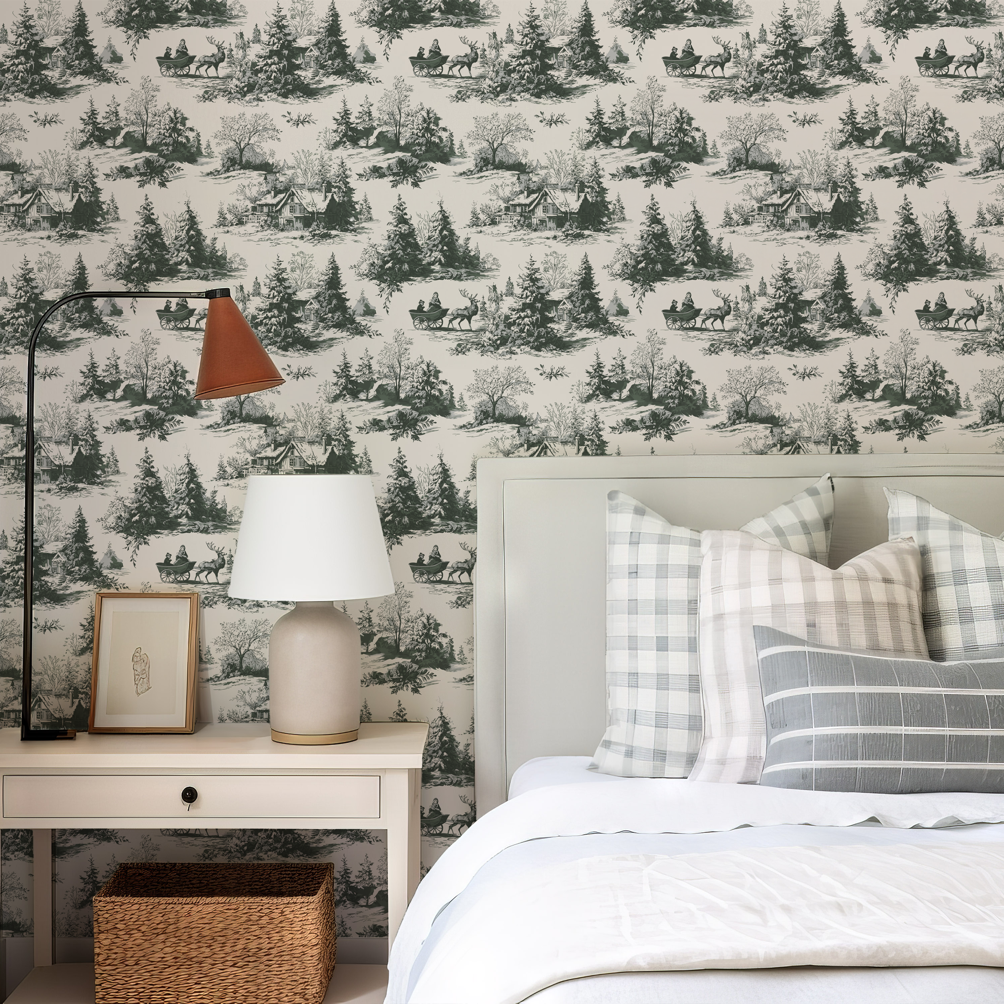 Wall Mural - Classic Snowy Forest Village Scenic Winter Landscape Art Pattern - Traditional Wallpaper (Paste-the-wall) - Made to Measure