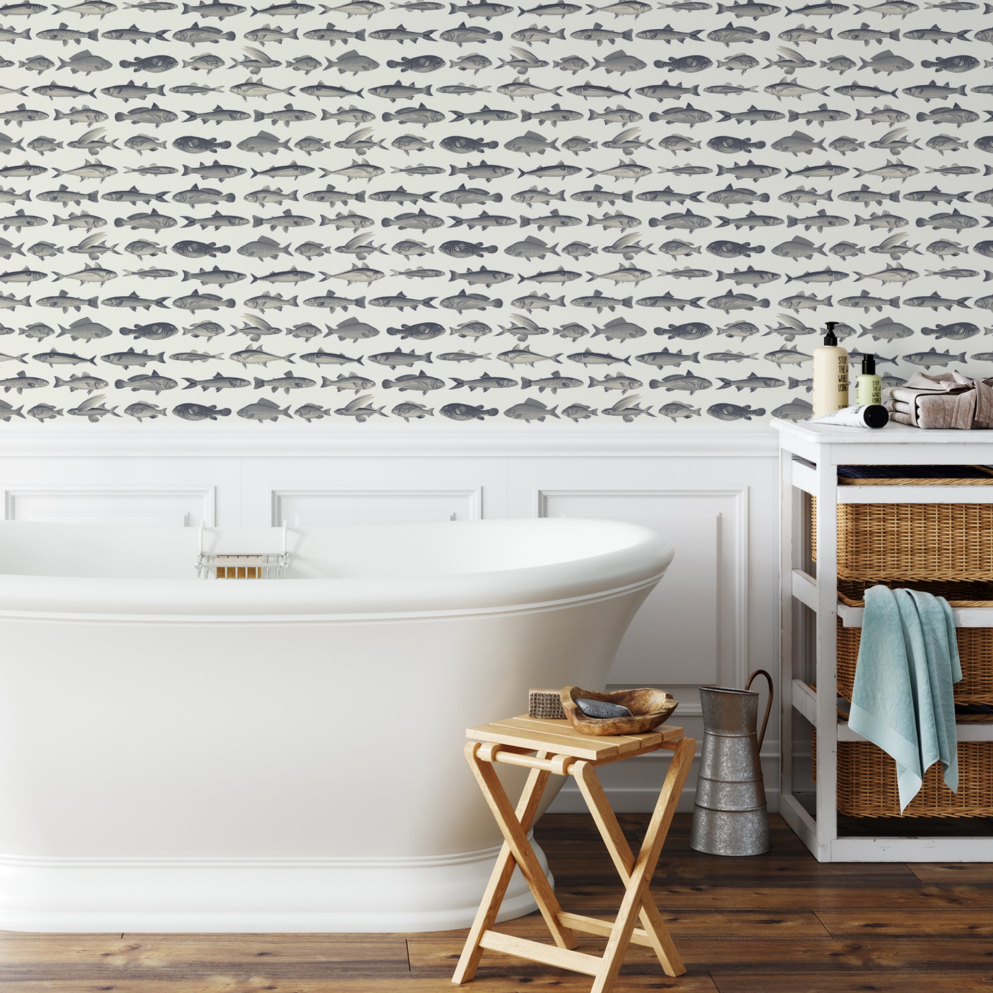 Wall Mural - Vintage Nautical Fish - Traditional Wallpaper (Paste-the-wall) - Made to Measure