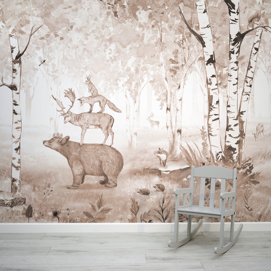 Bear King Brown Wallpaper In Room With Kids Grey Chair