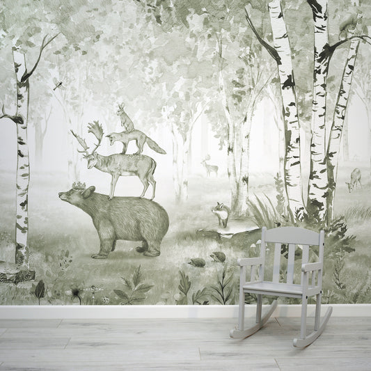 Bear King Green Wallpaper In Room With Kids Grey Chair