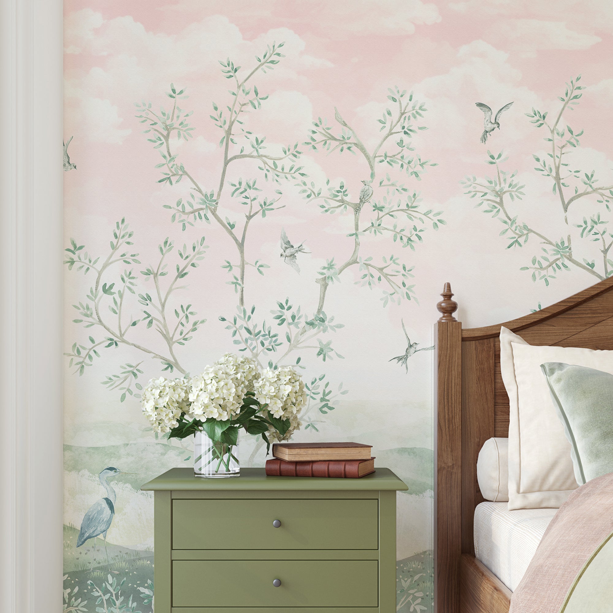 Wall Mural - Pink Chinoiserie Trees - Removable Wallpaper (Peel & Stick) - Made to Measure