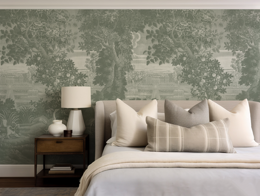 Ethel - Soft Green Vintage Jungle Tapestry Mural Wallpaper Mural