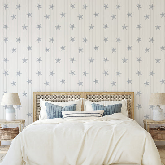 Piper - Coastal Pinstripe Starfish Wallpaper Mural
