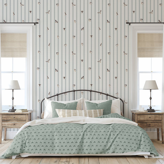 Harry - Vintage Blue Puffin Stripe Wallpaper