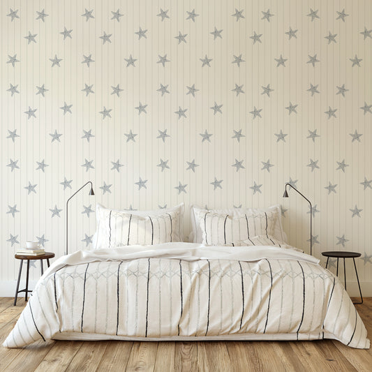 Piper - Coastal Pinstripe Starfish Wallpaper Mural