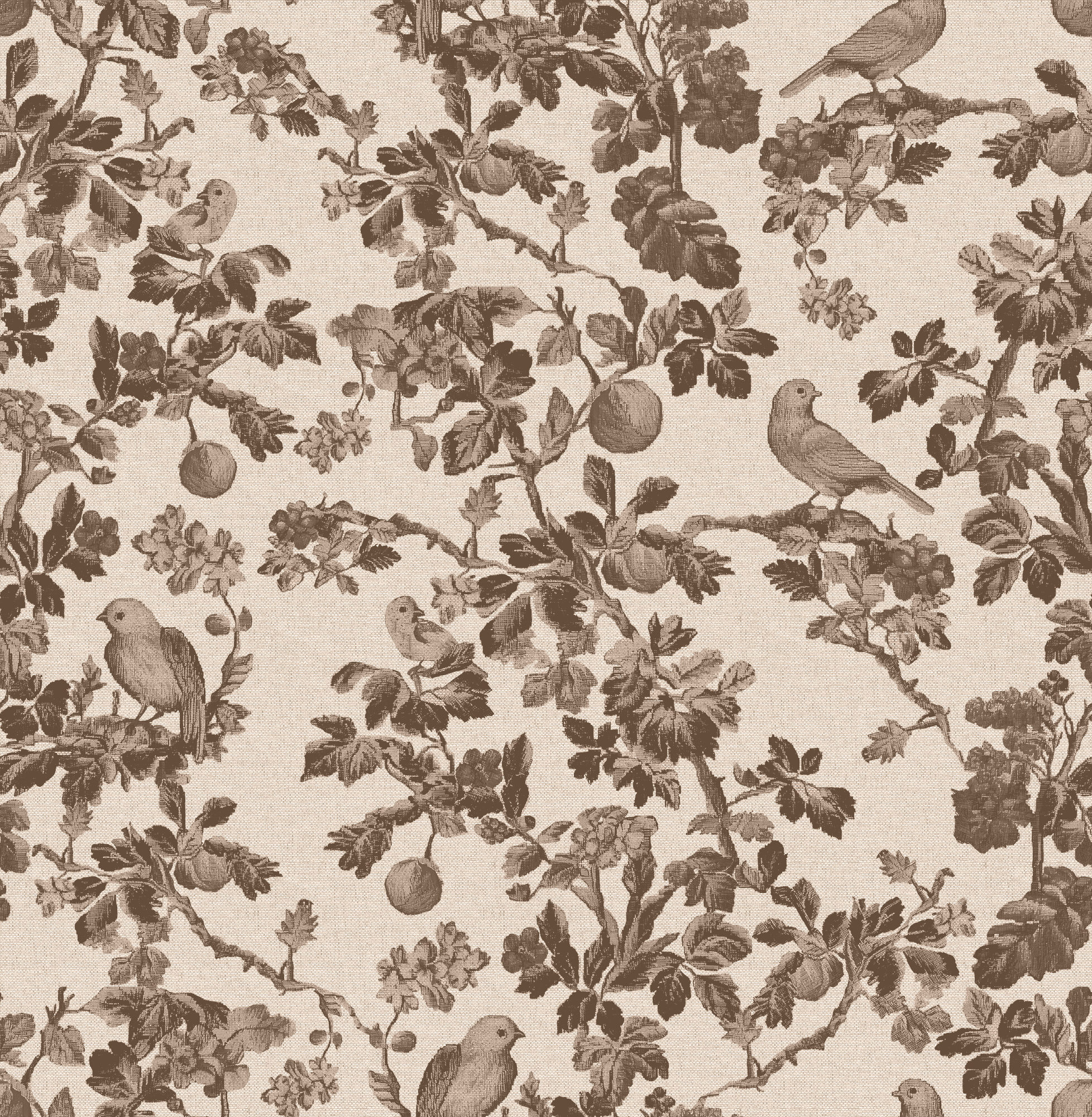 Pattern of birds and branches on a beige background