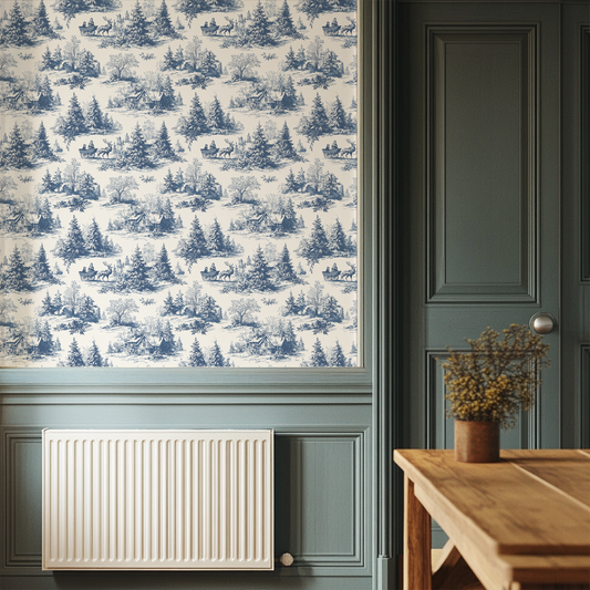 Toile wallpaper in a dining room