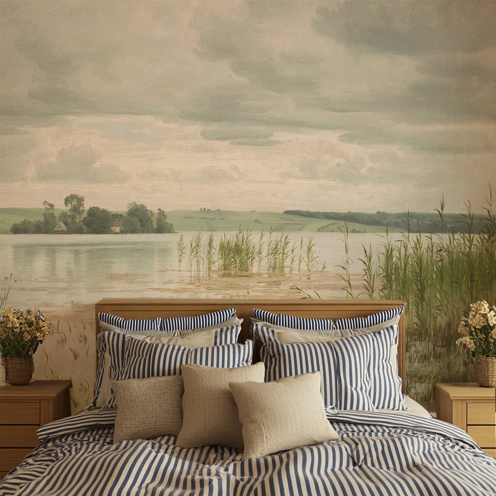 Wall Mural - Vintage British Lake Landscape Painting - Traditional Wallpaper (Paste-the-wall) - Made to Measure