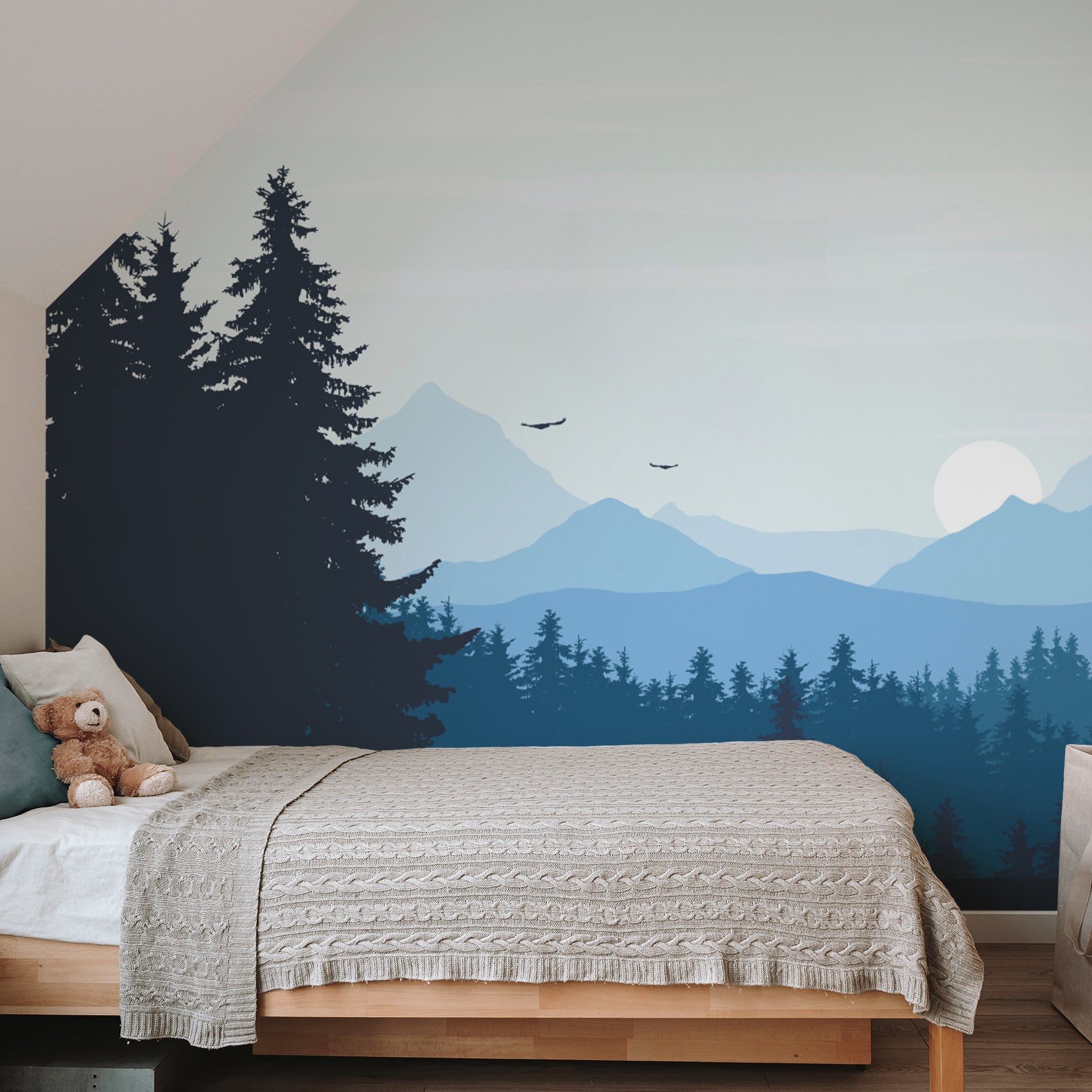 Wall Mural - Blue Woodland and Distant Mountains - Removable Wallpaper (Peel & Stick) - Made to Measure