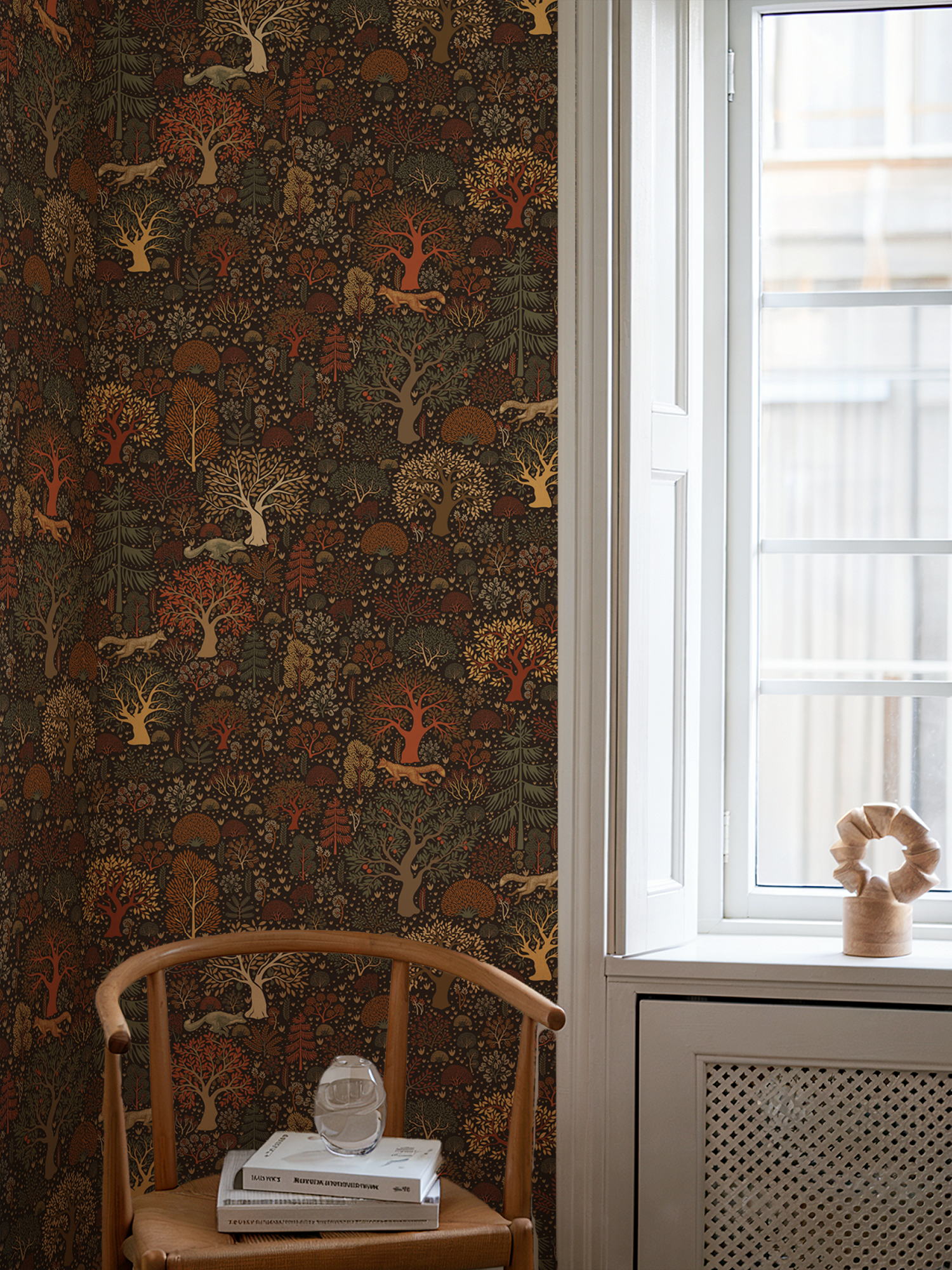 Wall Mural - Autumnal Apple Tree Forest Illustration Pattern - Removable Vinyl (Peel & Stick) - Made to Measure