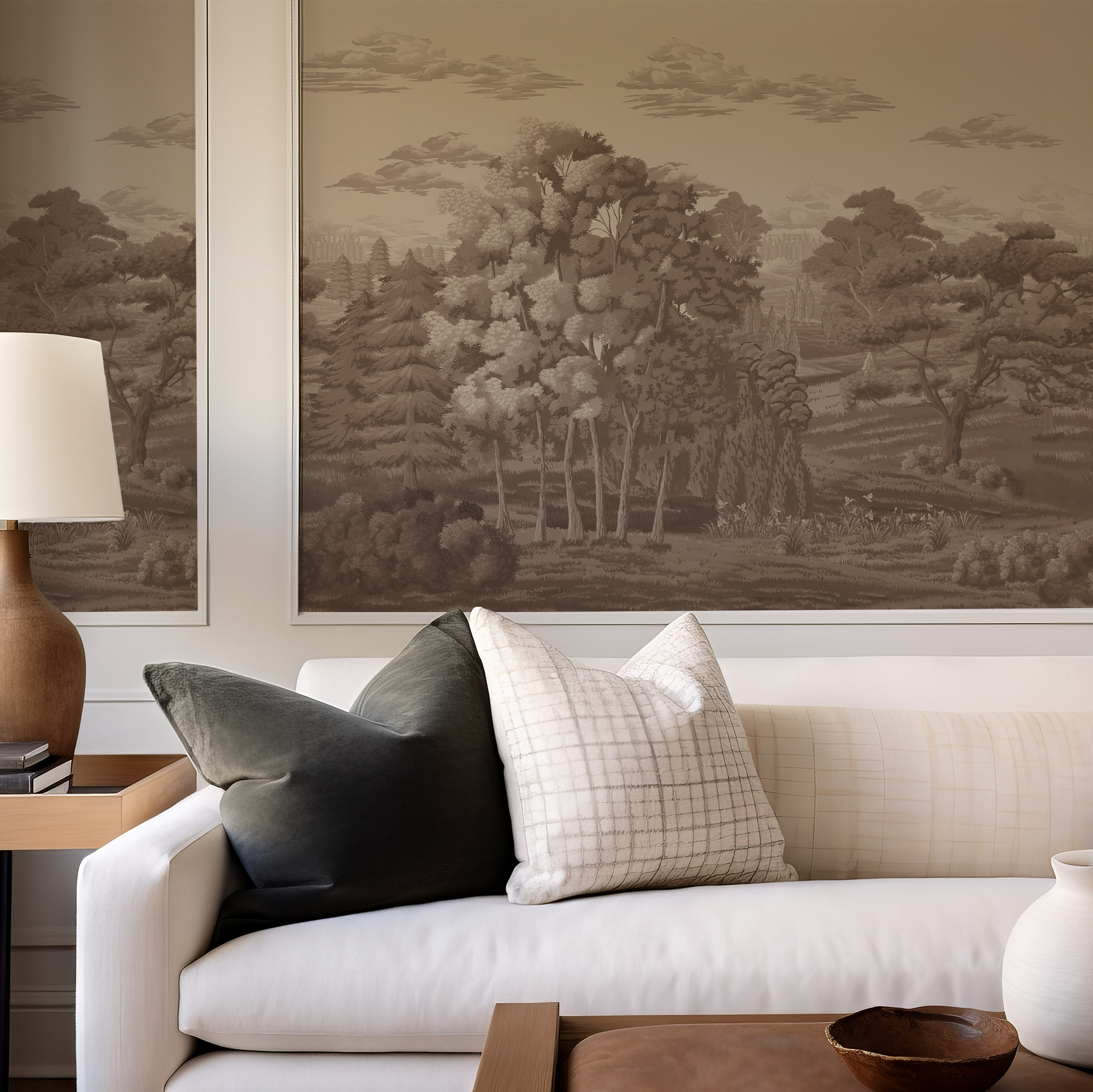 Wall Mural - Timeless Countryside Scene in Warm Earth Shades - Removable Wallpaper (Peel & Stick) - Made to Measure