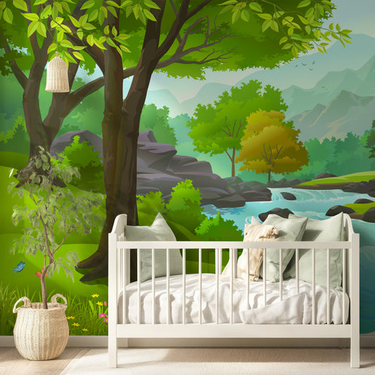 Brook - Cartoon River Scene Children's Wallpaper Mural