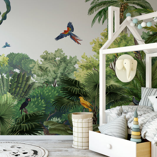 Canopy Jungle Wallpaper In Children's Elephant Bedroom