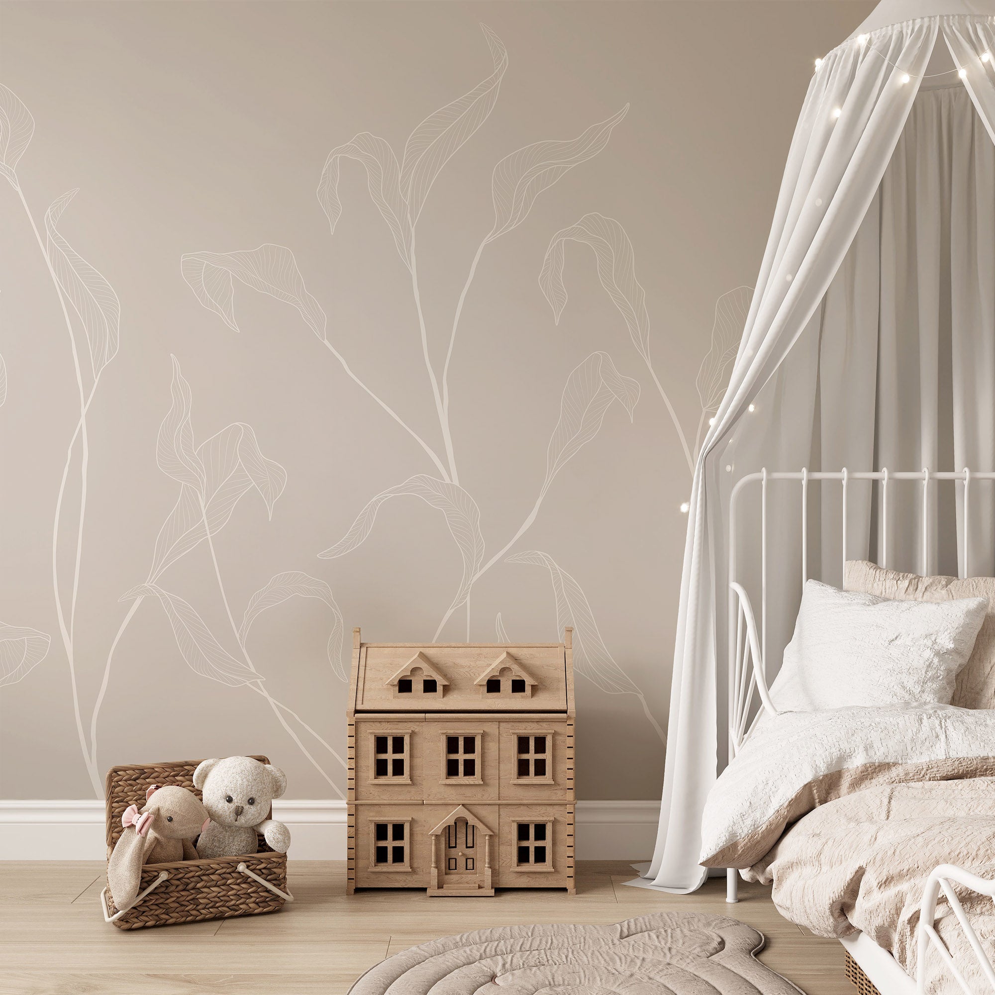 Wall Mural - Neutral Beige Scandi Flowers - Removable Vinyl (Peel & Stick) - Made to Measure