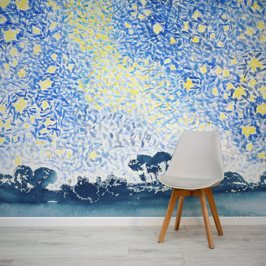 Celestial Dreams in room with grey chair