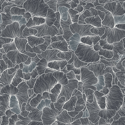 Chanterelle Wallpaper Pattern of white leaves on a navy background