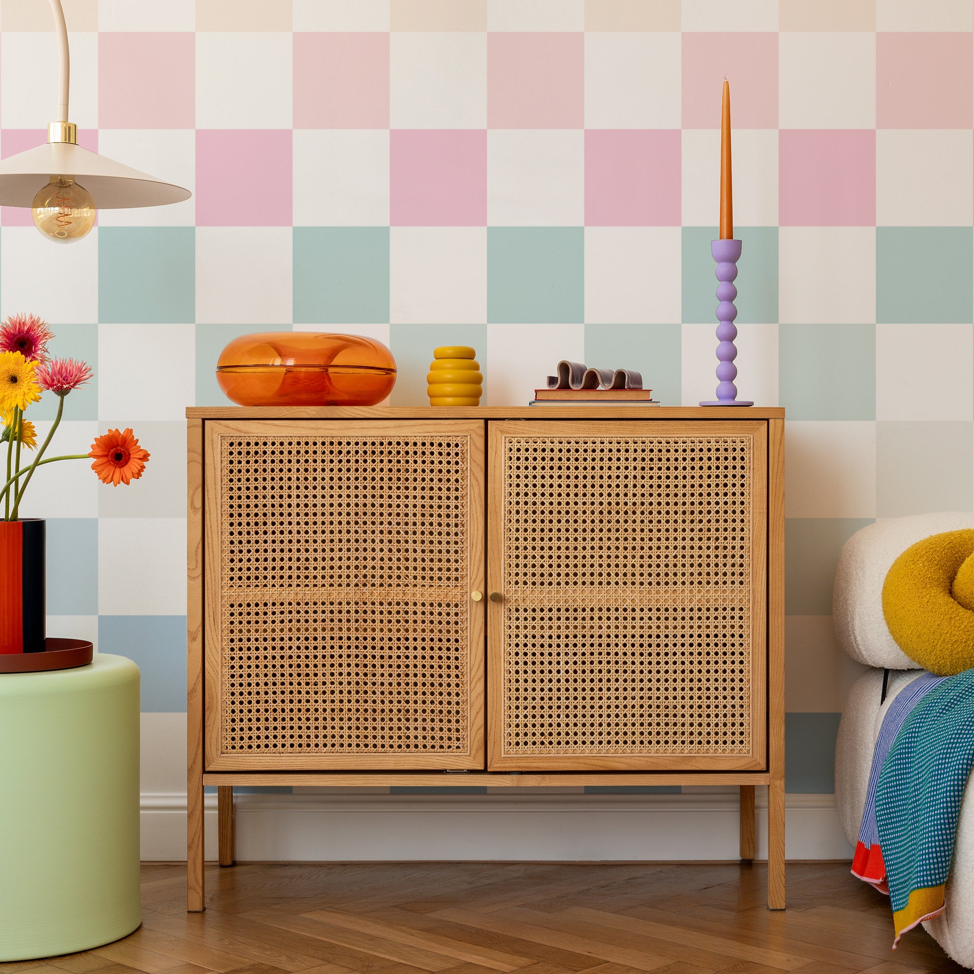 Wall Mural - Pastel Rainbow Checkerboard Design - Traditional Wallpaper (Paste-the-wall) - Made to Measure