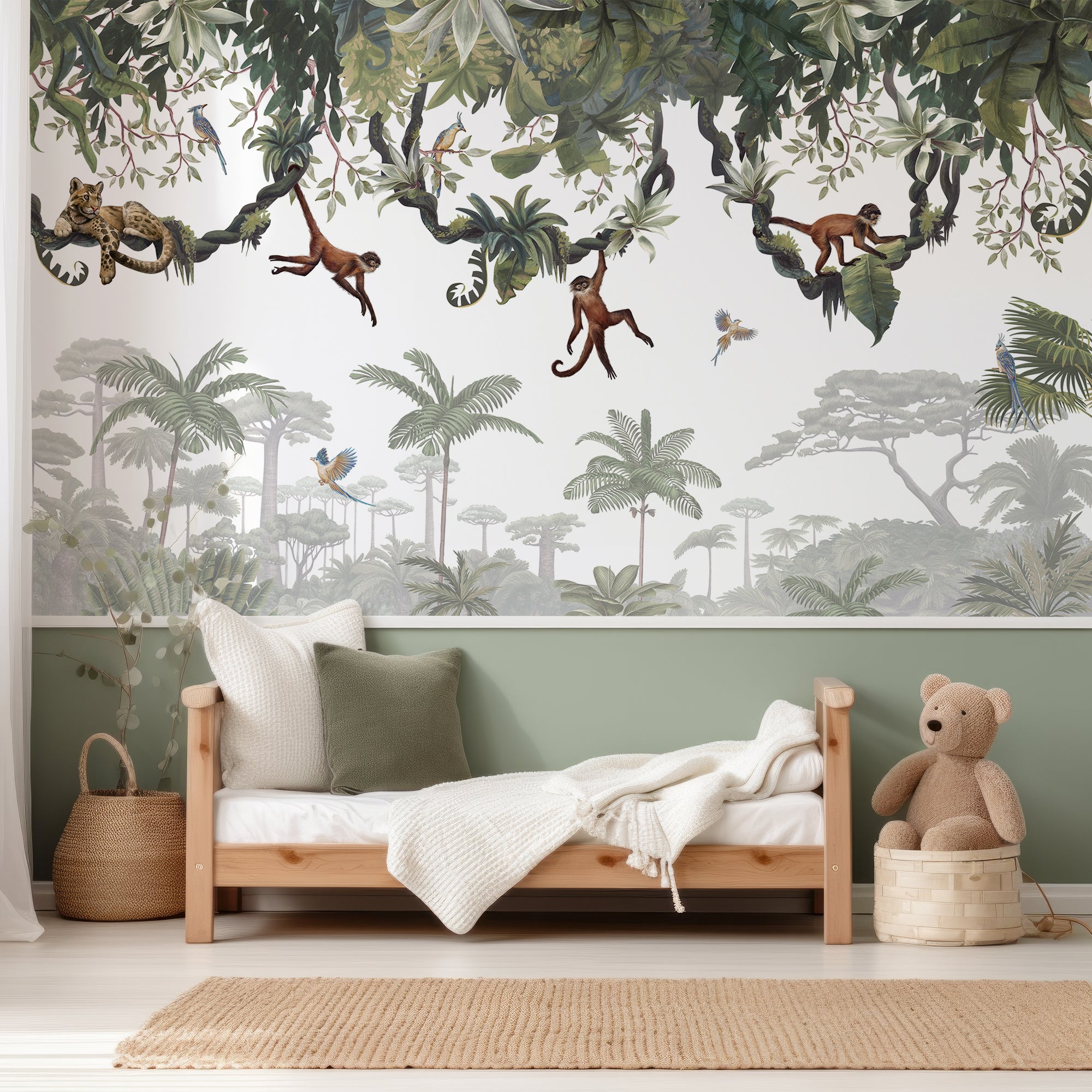 Wall Mural - Monkeys Swinging From Trees - Traditional Wallpaper (Paste-the-wall) - Made to Measure