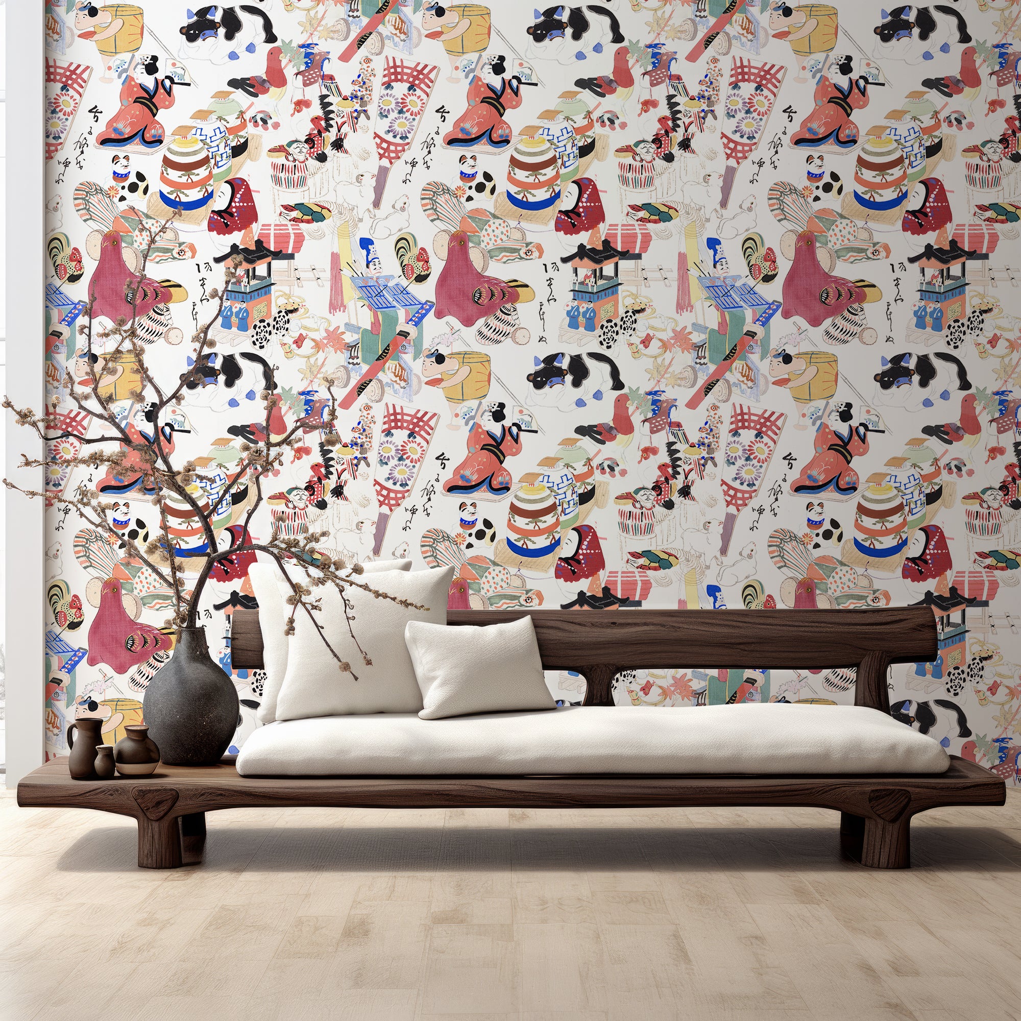 Wall Mural - Collage Of Japanese Figures Wallpaper - Removable Wallpaper (Peel & Stick) - Made to Measure